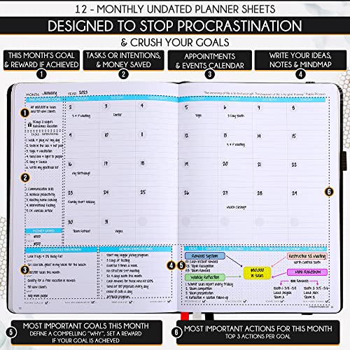 Life Planner Deluxe Undated Planner Weekly and Monthly Manifestiing Journal