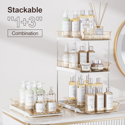 2-Tier Multi-Purpose Bathroom Under Sink Organizers and Storage, Stackable Kitchen Pantry Organization, Pull Out Medicine Cabinet Organizer with Movable Dividers