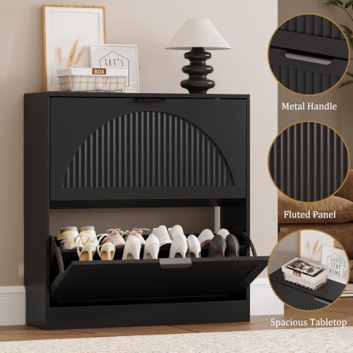 Fluted Shoe Storage Cabinet for Entryway