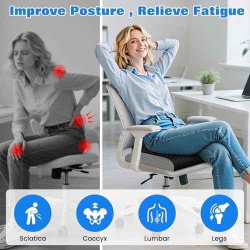 Seat Cushion Memory Foam Chair Pad for Sciatica & Hip Pain Relief