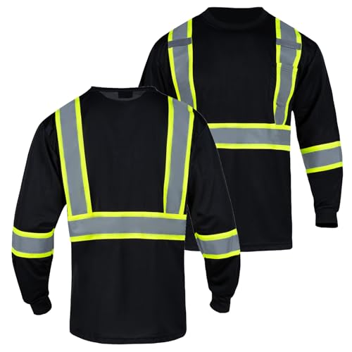 Safety Shirts High Visibility Reflective for Men Hi Vis Construction Warehouse Work T Shirt Long Sleeves