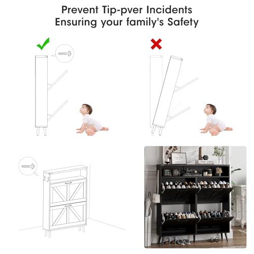 Shoe Cabinet with 2 Flip Drawers & Open Storage