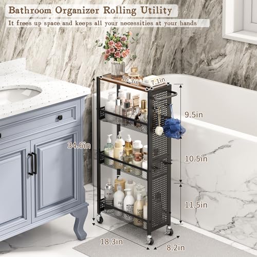 Utility Slim Storage Cart 4 Tier Rolling Laundry Room Organization Cart：
