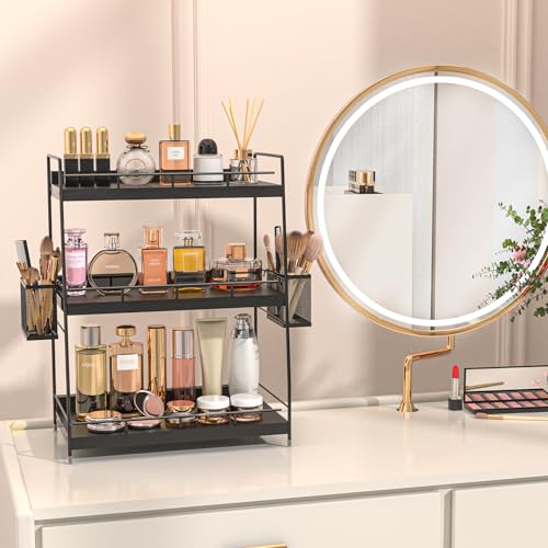 3 Tier Bathroom Counter Organizer with Side Baskets for Skin Care