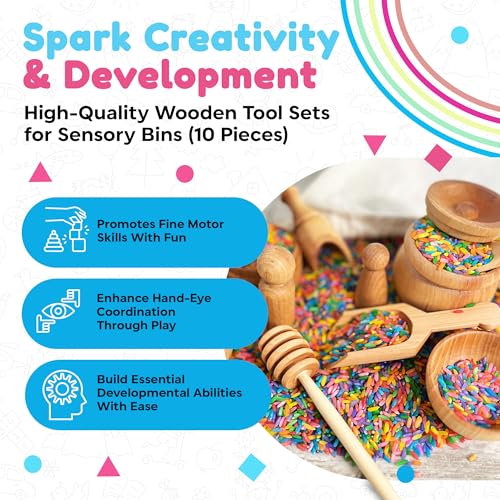 Wooden Tool Set for Sensory Bin with Drawstring Bag
