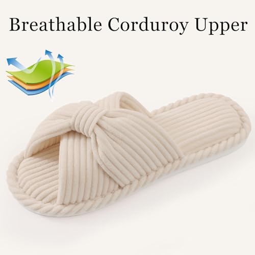Summer House Slippers for Women Corduroy Open Toe Indoor Slippers