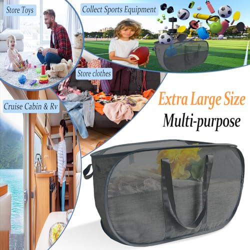 100L Extra Large Mesh Pop Up Laundry Hamper with Lid and Handles