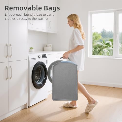Vertical Laundry Hamper with Removable Tote Bags