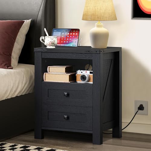Farmhouse Nightstand with Charging Station and USB Port