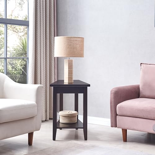 Laurent Solid Wood Recliner Wedge End Side Table with Shelf