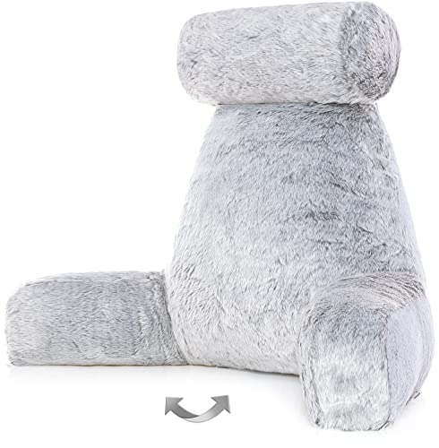 Adult Reading Sit Up Bed Rest Pillow for Bed with Arms & Neck Roll on Bungee Cord