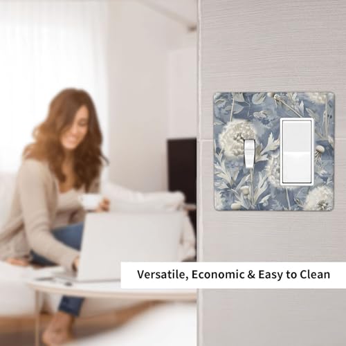Blue Dandelion Vintage Floral Boho Flower Light Switch Cover Plate 1 Gang No Device Blank Electrical Wall Plates Faceplate Decorative Switch Plate Covers for Bedroom Living Room Home Decor