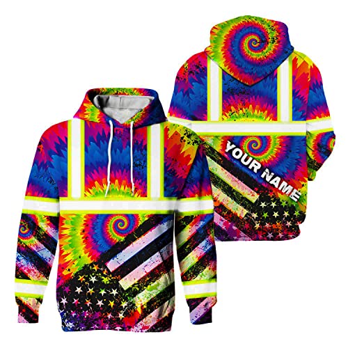 US Flag High Visibility Hoodie for Men Reflective Hoodie Safety Workwear for Worker Runner Patriotic ACC02