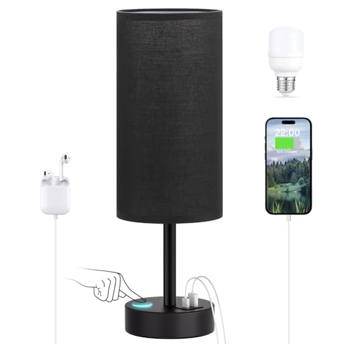 Touch Table Lamp with USB A C Ports for Bedroom