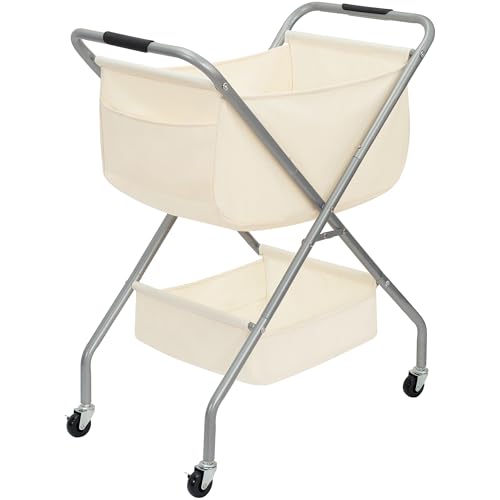 Collapsible Laundry Cart with Wheels Rolling Laundry Hamper Clothes Basket with Wheels