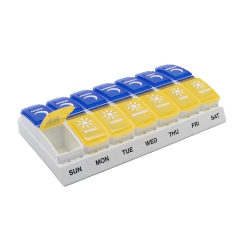 Weekly (7-Day) AM/PM Pill Organizer, Vitamin and Medicine Box, Large Pop-Out Compartments, 2 Times a Day