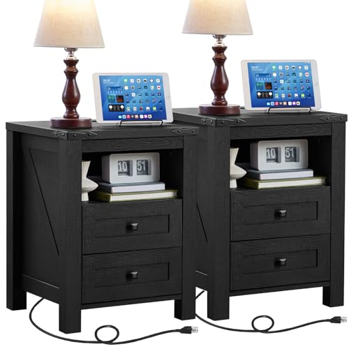 Farmhouse Nightstand with Charging Station and USB Port