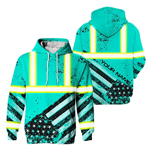 US Flag High Visibility Hoodie for Men Reflective Hoodie Safety Workwear for Worker Runner Patriotic ACC02