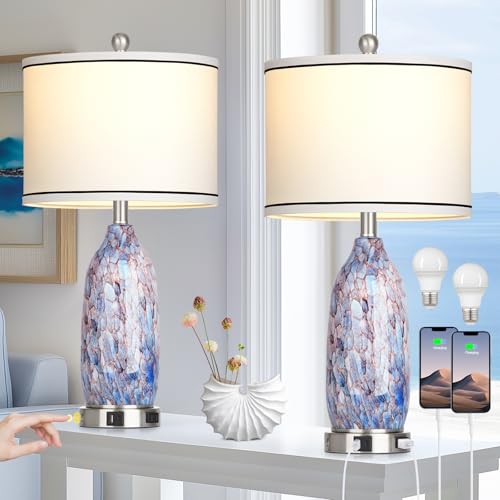 Glass Table Lamps Set of 2 White
