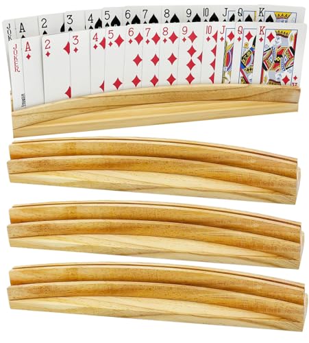 Card Holders for Playing Cards Set of 4 13inch Soild Wood Cards Holders for Kids Seniors Adults