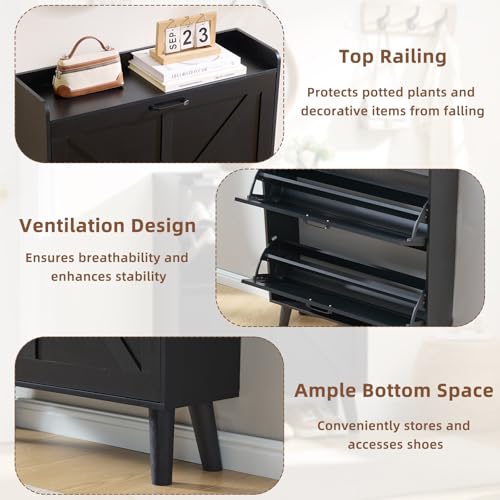 Shoe Cabinet Storage for Entryway with 2 Flip Drawers