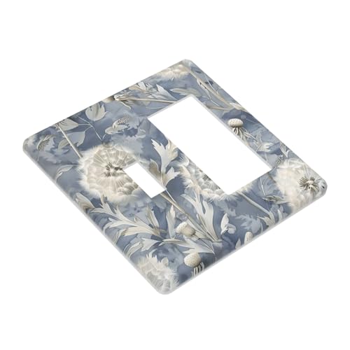 Blue Dandelion Vintage Floral Boho Flower Light Switch Cover Plate 1 Gang No Device Blank Electrical Wall Plates Faceplate Decorative Switch Plate Covers for Bedroom Living Room Home Decor