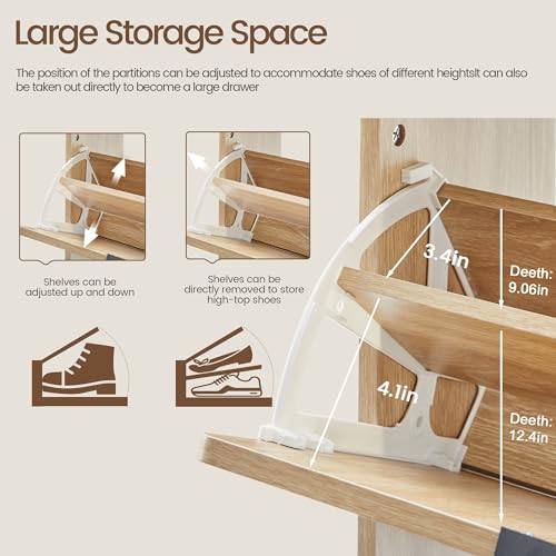 47" Fluted Large Shoe Cabinet with 4 Flip Drawers