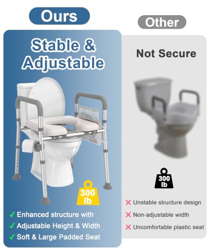 Toilet Seat Riser for Seniors with Adjustable Height & Width