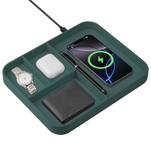 Faux Leather Valet Tray With Built in 2 In 1 Wireless Charging Compitable With iPhone
