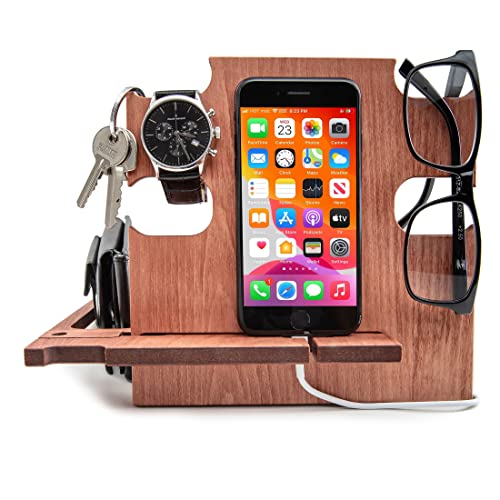 GRETAOTO Personalized Wood Phone Docking Station Gift for Men Bedside Nightstand Charging Station Organizer Mens Accessories Phone Stand Anniversary Birthday Gifts for Dad Him Husband