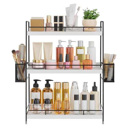 3 Tier Bathroom Counter Organizer with Side Baskets for Skin Care