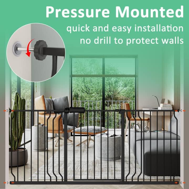 Extra Wide Pressure Mounted Baby Gate Walk Through Child Kids Safety Toddler Tension White Long Large Pet Dog Gates with Extension for doorways Kitchen