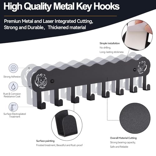 Key Holder Hooks Organizer Hanger Rack Wall Mounted with Screws and 8 Hooks
