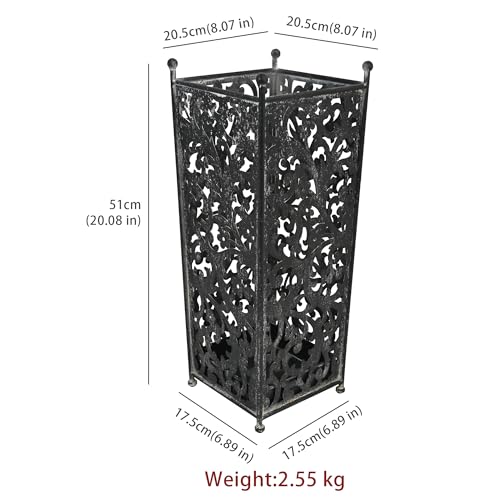 Vintage White Metal Umbrella Stand with Ornate Cutout Pattern Antique Decorative Umbrella Holder with Detachable Drip Tray for Entryway Storage Umbrellas Canes & Walking Sticks