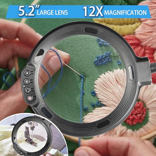 12X Large Magnifying Glass with Light and Stand