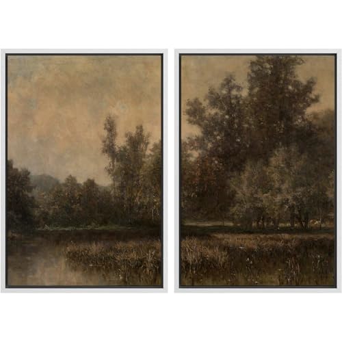 Framed Canvas Print Wall Art White Heron Pair in Marsh Coastal Illustrations Modern Art Decorative Bohemian Colorful for Living Room