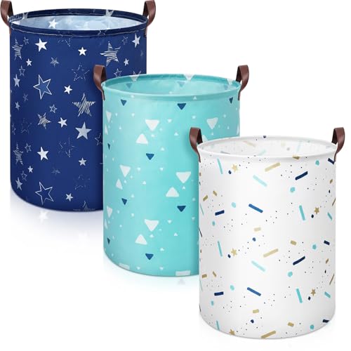 3 Pieces Large Laundry Hamper Round Collapsible Organizer Storage Bin Waterproof Foldable Dirty Clothes Laundry Basket for Home Bathroom
