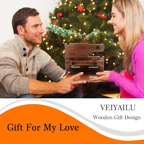 Gifts for Men from Wife Nightstand Organizer for Men Wood Phone Docking Station Phone Holder for iPhone