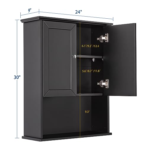 Bathroom Wall Cabinet Wooden Medicine Cabinet Buffering Hinge MDF Material Storage Organizer and Adjustable Shelves Cupboard Storage Cabinet with Large Space