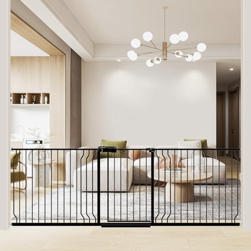 Baby Gate Extra Wide Pressure Mounted Walk Through Swing Auto Close Safety Black Metal Toddler Kids Child Dog Pet Puppy for Stairs
