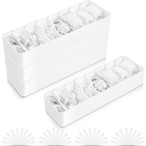 Cable Organizer Box with Wire Ties Cord Storage Charger Box Plastic Electronics Organizer with 8 Removable Divider Cable Storage for Office Home Desk Accessories