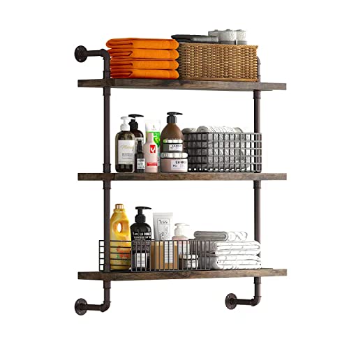 3 Tier Industrial Pipe Shelf Rustic Wood Floating Shelves
