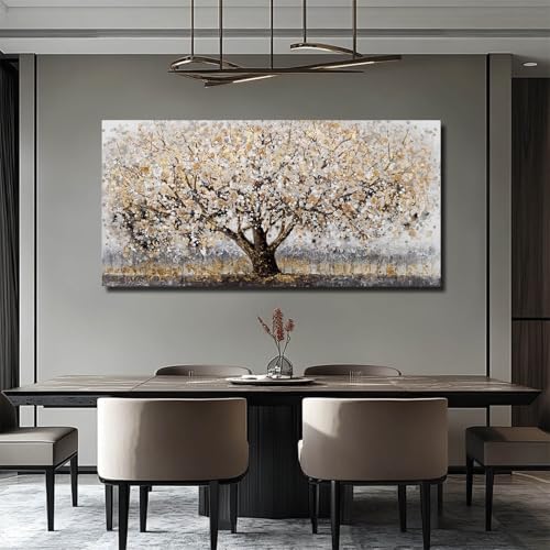 Gold Tree Wall Art Framed Canvas Pictures Sunflowers Wall Decor Beach Decorations Gold And Green Arts for Home Hotel
