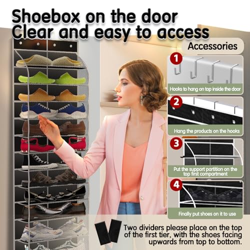 Over The Door Shoe Organizer with 12 Large Breathable Pockets