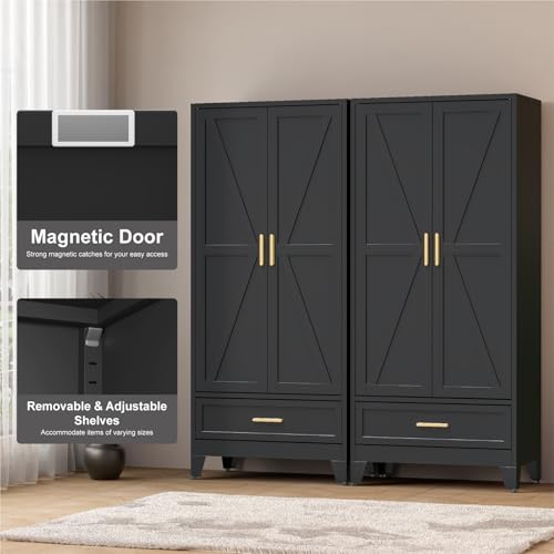 71 Farmhouse Metal Wardrobe Closet with Hanging Rod