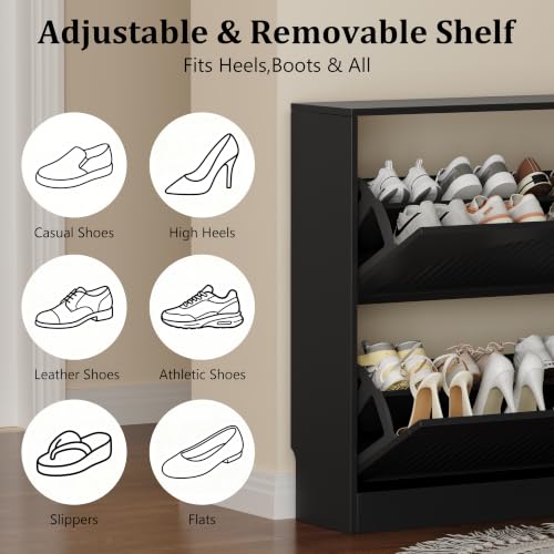 Fluted Shoe Storage Cabinet for Entryway