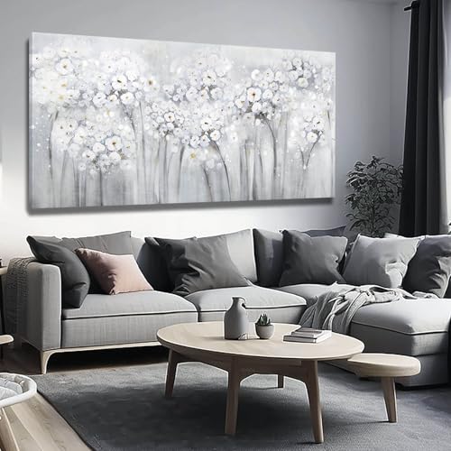 Large Wall Art for Living Room Pink Wall Decor White Flowers Artwork Canvas Poster Pictures Black Arts Abstract Gold Paintings for Girls Women Room Office