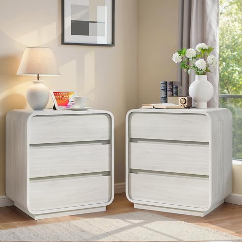 Curved Nightstand Set of 2 with Charging Station