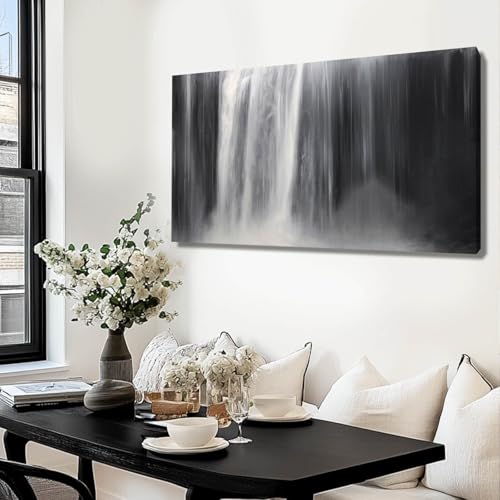 Gold Canvas Wall Art Framed Flowers Art Wave White Black Prints Waterfall Plum Blossoms Wall Decor Arts Artwork Pictures for Living Room Dining Room