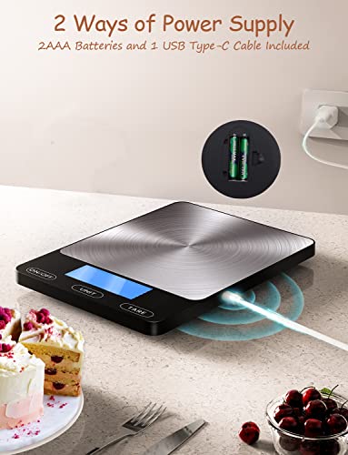 Food Scale 33lb Digital Kitchen Scale for Food Ounces Grams Rechargeable 303 Stainless Steel